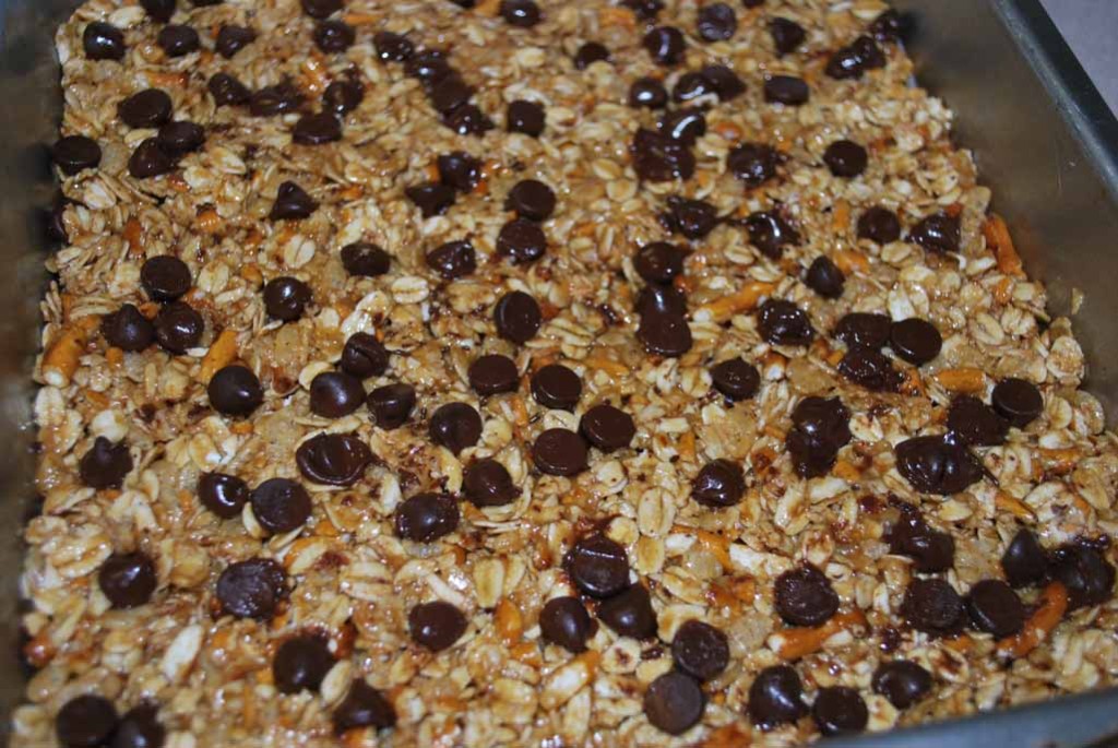 granola bars in pan