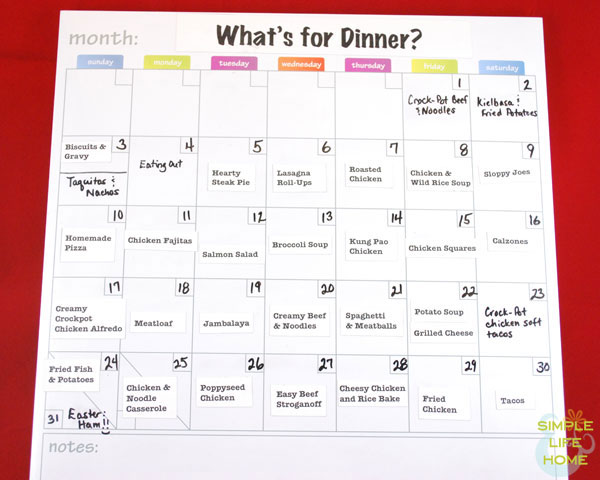 March Menu Plan